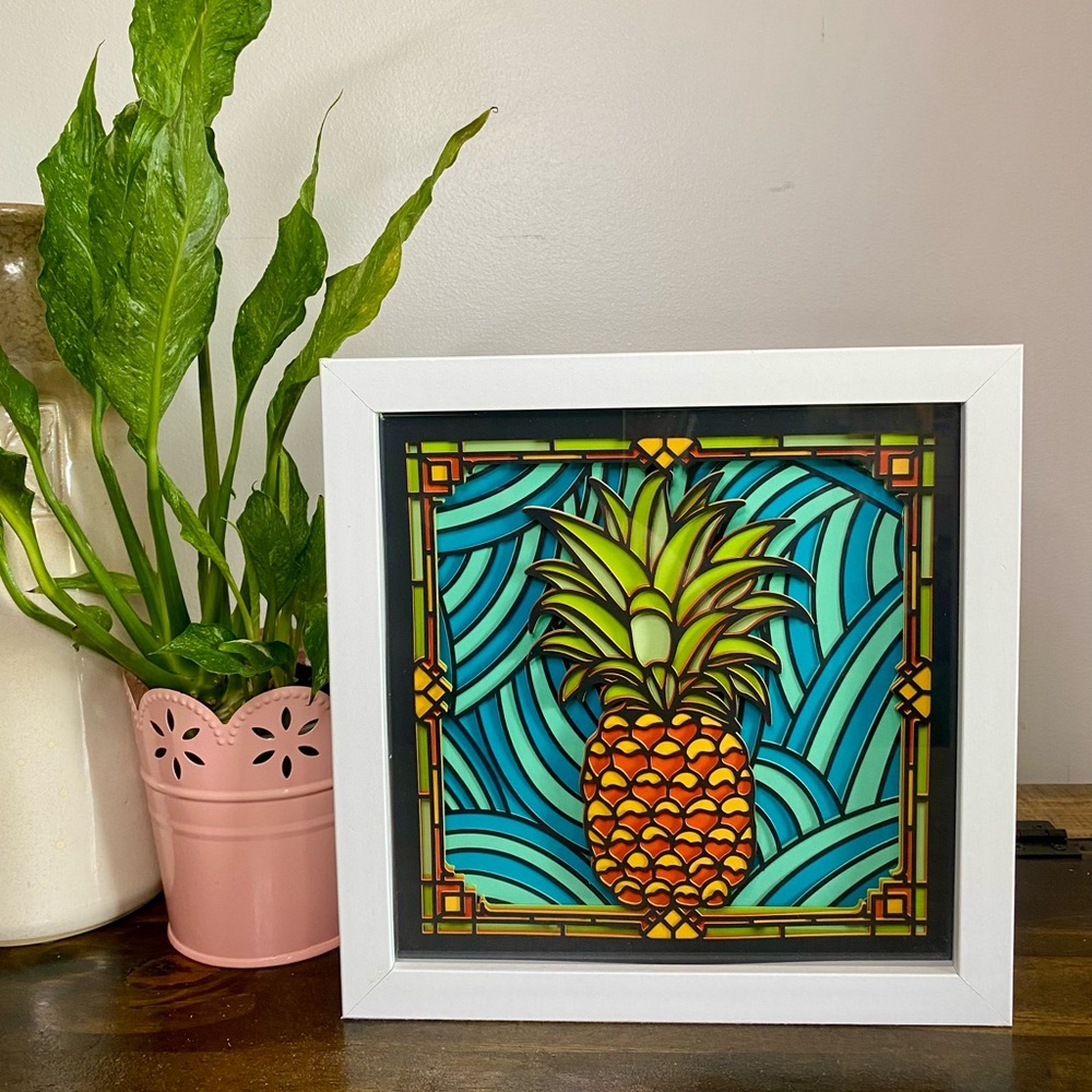 3D Stained Glass Pineapple Shadowbox
